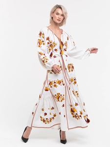 Hermoso Vestido Bordado Floral Ucraniano para Mujer con Mangas Largas, Estilo Bohemio, Bordado a Máquina Elegante - Product Image 5