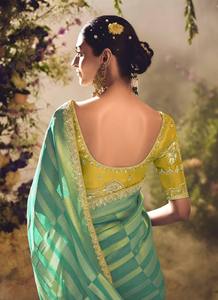 Banarasi Zari-Saree en tissu brodé, bordure en soie, style pakistanais, pour mariage et fête - Product Image 2