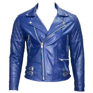 2026 <b>Men's</b> <b>Blue</b> Leather Biker Jacket Stylish Slim Fit Motorcycle Coat <b>Belted</b> Waist with Zipper Front and Quilted Shoulders - Product Image 1