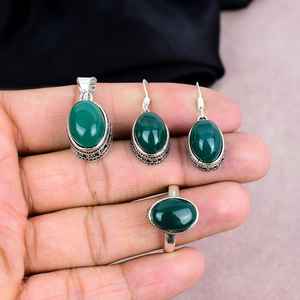 Conjunto de anillo colgante de pendiente de Plata de Ley 925 hecho a mano diseño personalizado ónix verde Natural hermoso para mujer para regalo de fiesta - Product Image 2