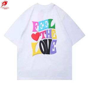 Camisetas de Diseño con Estampado Puff, Lavado Vintage, Corte Holgado, Ropa Urbana de Moda para el Día a Día - Product Image 1