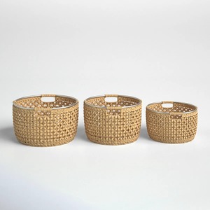 Juego de 3 Cestas Redondas Tejidas con Diseño de Flores de Jacinto de Agua, Cesta de Almacenamiento Hecha a Mano, Ecológica, Hecha en Vietnam - Product Image 6