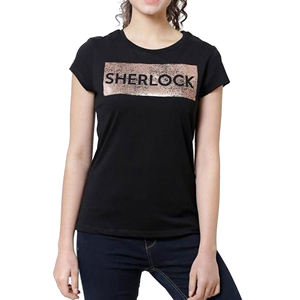 T-shirt imprimé pour femmes de Style chaud 100% coton Design personnalisé couleur noire vente en gros de haute qualité brodé écologique - Product Image 1