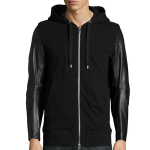 Elongated <b>Cardigan</b> Leather Sleeved Hoodie Tall Breathable <b>Plus</b> <b>Size</b> Loose Fit Men Outdoor Winter Fleece Wear Leather Sleeve Hood - Product Image 4