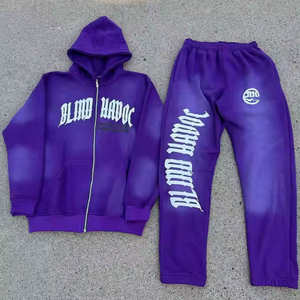 Chándales Vintage Sun Faded Hoodie Pantalones acampanados personalizados Chándal bordado desgastado Conjunto de joggers térmicos de color sólido para hombre - Product Image 5