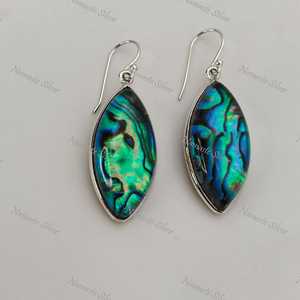 Abalone <b>dangle</b> <b>earrings</b>, <b>sterling</b> <b>silver</b> Paua Shell marquise boho jewelry - Product Image 6
