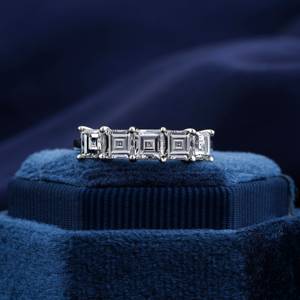 Personalidad 14K oro blanco real 5 piedras 0.40CT Carre Cut Lab Grown Diamond Eternity Band anillo de dedo geométrico joyería de lujo - Product Image 2