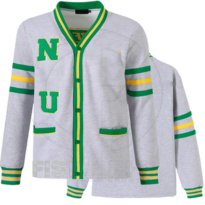 Norfolk State Heather Grey Fleece Cardigan University Varsity Cardigan Sweater Button-Up <b>College</b> Style Letterman Cardigan - Product Image 1