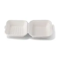 Boîtes d'emballage pour hamburgers en canne à sucre, biodégradables, adaptées aux aliments, carrées, blanches, 14,3x15x8,2 cm, pour usage quotidien - 500 pièces/carton