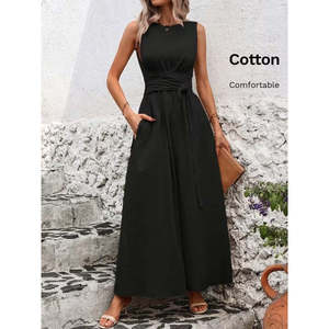 Vestido Maxi de Mujer Jane's con Hombros Descubiertos, Cintura con Lazo, Aberturas Laterales, Cuello Redondo y Silueta en A para Uso Casual - Product Image 4