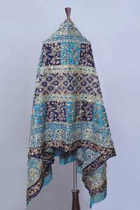 Dupatta longue en soie brodée à la main, style ethnique, avec coquillage Kaudi, orné de miroirs colorés, pour femme - Product Image 5