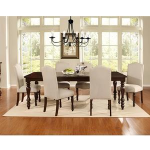 Ensemble de table à manger en teck massif moderne de luxe, 7 chaises en cuir, plateau en verre biseauté, meubles pour villa et hôtel - Product Image 2