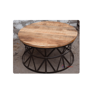 Table basse industrielle moderne personnalisée en bois massif et fer pour appartement et usage extérieur Mobilier de maison écologique - Product Image 1