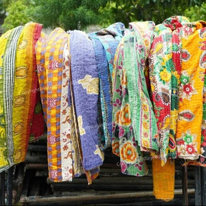 100% algodón bloque de mano lavado y lavado a máquina Reversible Vintage impreso bebé Kantha edredón - Product Image 1