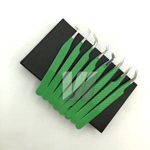 Juego de pinzas para pestañas profesionales de acero inoxidable con logotipo personalizado, extensión de pestañas verdes sostenibles, Punta puntiaguda, versátil - Product Image 1