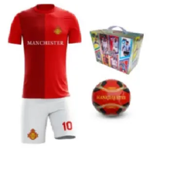 Penjualan Terbaik Kit Sepak Bola Kualitas Premium Set 3 PC dengan Kotak Sepak Bola PVC, Kaus dengan Celana Pendek dan Kotak untuk Pemain Dewasa