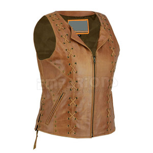 Chaleco de cuero para motocicleta para mujer, diseño personalizado, venta al por mayor - Product Image 1