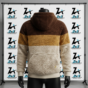 Sweat-shirt à capuche en sherpa pour homme, coupe classique, color-block, décontracté, hiver, avec poche - Product Image 2