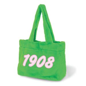 AKA borsa Tote in pelliccia di confraternita verde con lettere ricamate rosa 1908 morbido materiale peluche accessorio collegiale regalo di confraternita - Product Image 2