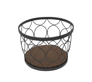 Tazón redondo de acero inoxidable para servir con base de madera natural para fiesta, organización del hogar, exhibición de frutas y uso de mesa decorativa - Product Image 1