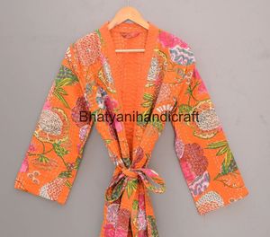 Hot Selling Women's Long Cotton Kantha Robe Jacket Floral Quilted Beach Wear Dress with <b>Belt</b> Closure for Winter - Product Image 2