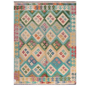 Alfombra Kilim de Maimana, Afganistán, 188 x 149 cm, Alfombras y Juegos de Alfombras Tejidas a Mano Tradicionales - Product Image 1