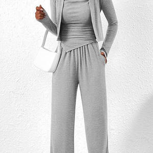 Ensemble 2 pièces personnalisé pour femme, en tricot polaire de coton et polyester, hiver, respirant, décontracté, uni, court, 2026 - Product Image 3