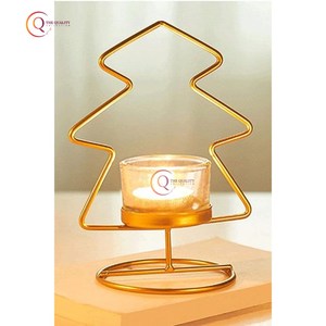 Pièce maîtresse bougeoir vente chaude arbre de noël forme fer fait T lumière support couleur or brillant plaqué Unique bougie pot - Product Image 6