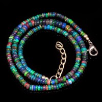 Collier de perles rondes lisses en opale d'Éthiopie noire naturelle 3mm 4mm, bijoux en opale multicolore, collier de perles en pierres précieuses pour femmes