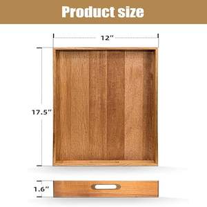 Plateau de service en bois d'acacia avec poignées-Plateau décoratif en bois de 17 pouces-Parfait pour le petit-déjeuner, le déjeuner, le dîner, les apéritifs - Product Image 2