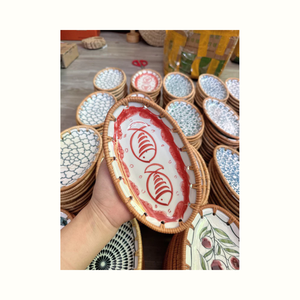 Plateau en rotin avec incrustation de nacre pour service décoratif, organisation de la maison et présentation sur table - Product Image 2