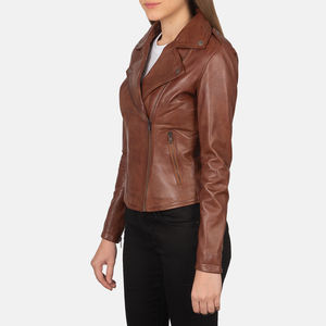 Genuine Leather Women's Jackets High Quality <b>Brown</b> Biker Jacket Wholesale Bomber Jackets Custom Logo Colors OEM Zipper 2025 - Product Image 2