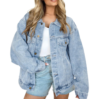 Femmes Vintage décontracté Denim vestes col montant Style universitaire lavé plaine Jean manteau à la mode tricoté pour l'hiver