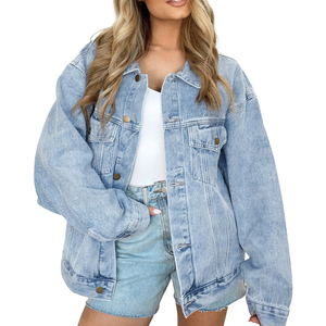 Chaquetas vaqueras informales Vintage para mujer, abrigo vaquero liso lavado estilo Varsity con cuello levantado, tejido de moda para invierno - Product Image 5