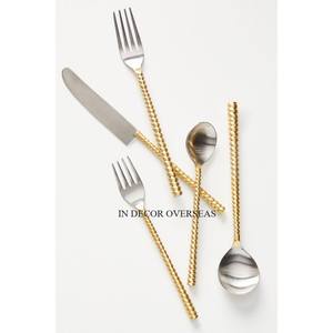 Dernier modèle Arrivée Unique Fantaisie Designer Argent Brillant Poli Couverts Ensemble Avec Or Plaqué Poignées Ustensiles De Cuisine Fournitures - Product Image 5