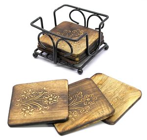 High Quality Wooden Square Coasters Metal <b>Stand</b> <b>PC</b> Material Free Table Mat/Pad Wedding Home Restaurant Hotel-Wholesale Price - Product Image 3