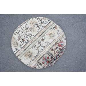 Classique Beige Rouge Vintage Turc Laine Tapis 2.5X2.5 ft Grande Surface Rectangle Patchwork Abstrait Couloir Latex pour Décor De Chambre - Product Image 4