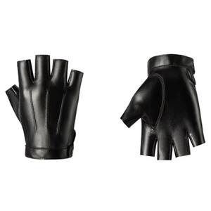 Gants en cuir PU pour hommes et femmes, mitaines sans doigts noirs, demi-doigt, gants de conduite tactiques d'extérieur en cuir pour hommes - Product Image 1