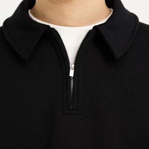 Sweat-shirt à fermeture éclair quart de tour en molleton français lourd de style actuel pour hommes Noir Streetwear 100% coton Doublure d'hiver Motif uni - Product Image 3