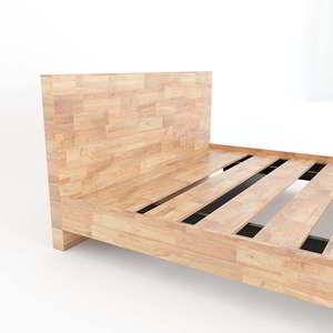 VEGA GN68022 Double Queen King Modern Minimalist Rubber Wood <b>Bed</b> with Iron <b>Frame</b> Solid Mango Assembly Required - Product Image 5
