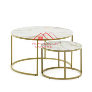 Mesas de centro con tapa de mármol rectangular de lujo moderno de último diseño, Base pulida dorada Simple para sala de estar de Hotel - Product Image 3