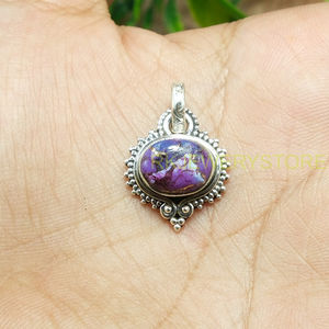 Collier pendentif vintage bohème fait main en argent sterling 925 avec pierre précieuse ovale en turquoise cuivrée naturelle pour femme - Product Image 5