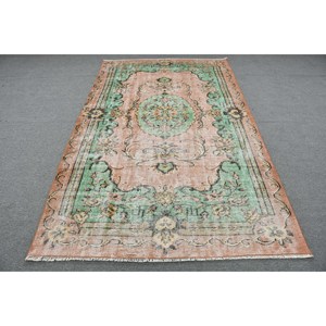 Alfombra clásica de lana verde y Rosa de 5,2x8,6 pies, área grande, diseño Aubusson turco para sala de estar, pasillo, látex de retazos rectangulares - Product Image 1