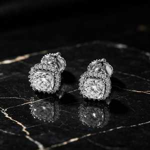 Boucles d'oreilles clous Hip Hop Iced Out en argent sterling 925 avec diamants Moissanite VVS, fermoir à vis, bijoux unisexe - Product Image 1