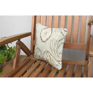 Luxe 18x18 Beige Kilim Patchwork Laine Oreiller 12x12 Pouces Rustique Imprimé Floral Coussin pour Literie Plancher Portable Tissé - Product Image 3