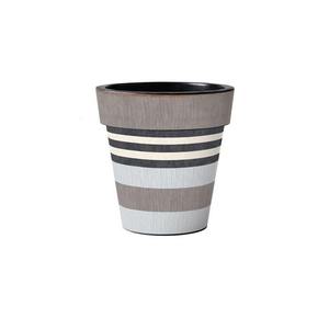 Standard Quality Pot Planter Broad Stripes With <b>Sticker</b> Enamel Grey & Black Color Pot Design Durable Planter Pots in Wholesaler - Product Image 1