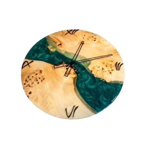 Horloge murale fabriquée à la main pour le bureau à domicile et les hôtels à bas prix Horloge murale exclusive en bois de rivière en résine époxy verte fabriquée à la main - Product Image 5