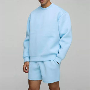 Conjunto corto de sudadera y Jogger para hombre, Sudadera de cuello redondo y pantalón corto liso - Product Image 1