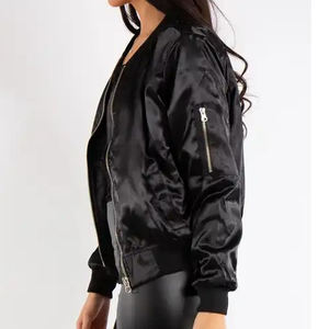 Chaqueta de satén para mujer, chaqueta de bombardero Unisex, chaqueta de bombardero de satén transpirable OEM para mujer, ropa de manga larga con logotipo personalizado para invierno - Product Image 6