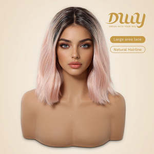 Berry H-DWY 134 Lace Front Free Part High Quality Short-Length Wavy <b>Pink</b> Synthetic <b>Wig</b> 24 Inches Stretched Length Glueless - Product Image 2